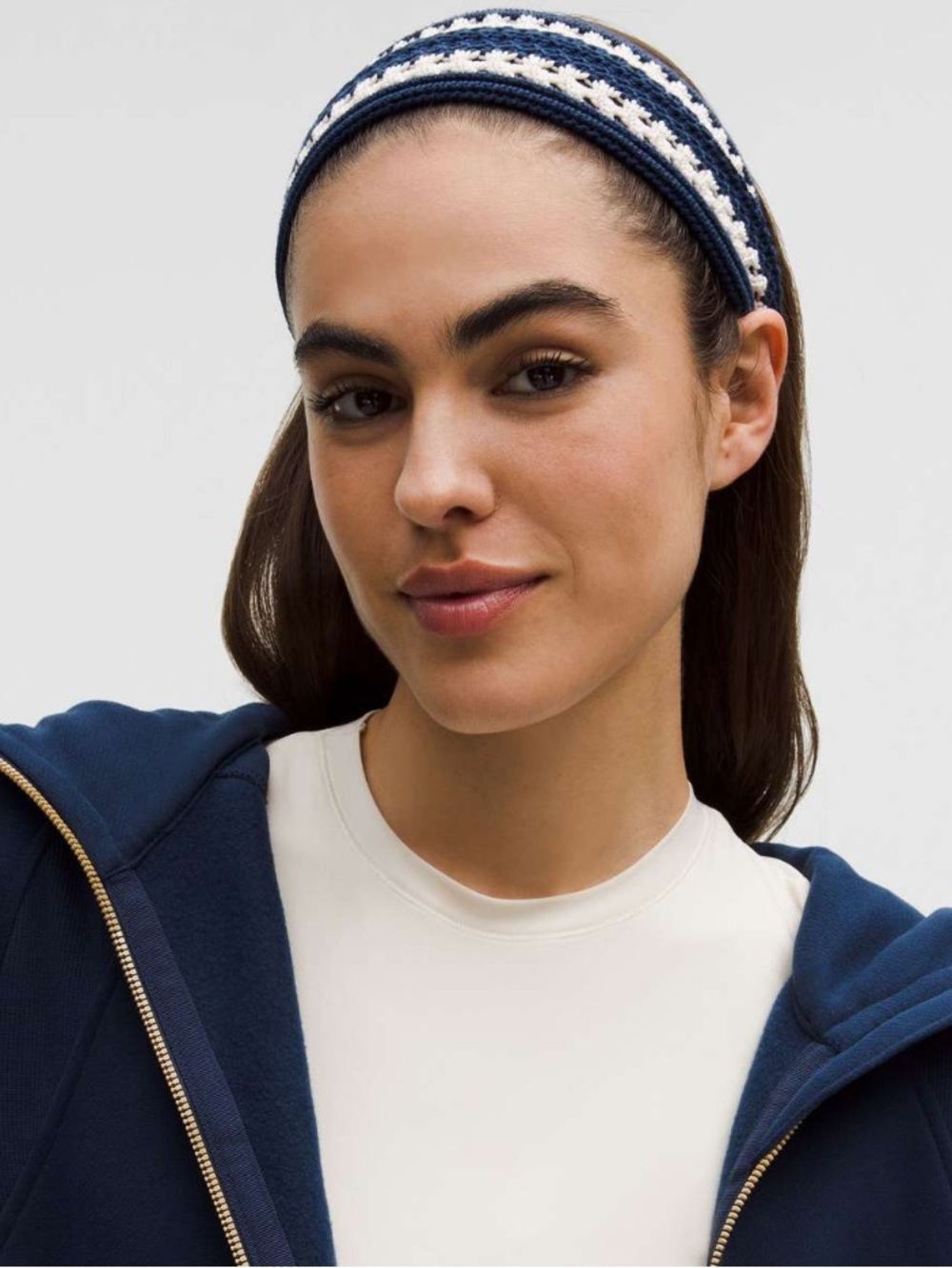 Lululemon Cotton Crochet Headband Club Blue/ Light Ivory One Size New